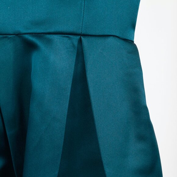 Erdem Teal Silk Satin Embellished-Yoke Pleated Dress - Picture 7 of 12